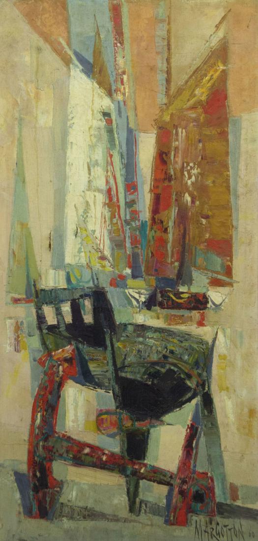 Rene Margotton (French, 1915-2009) - Oil on Canvas,: Rene Margotton (French, 1915-2009) - Oil on Canvas, 1960. Signed and dated. 80x40cm. Minor tear.