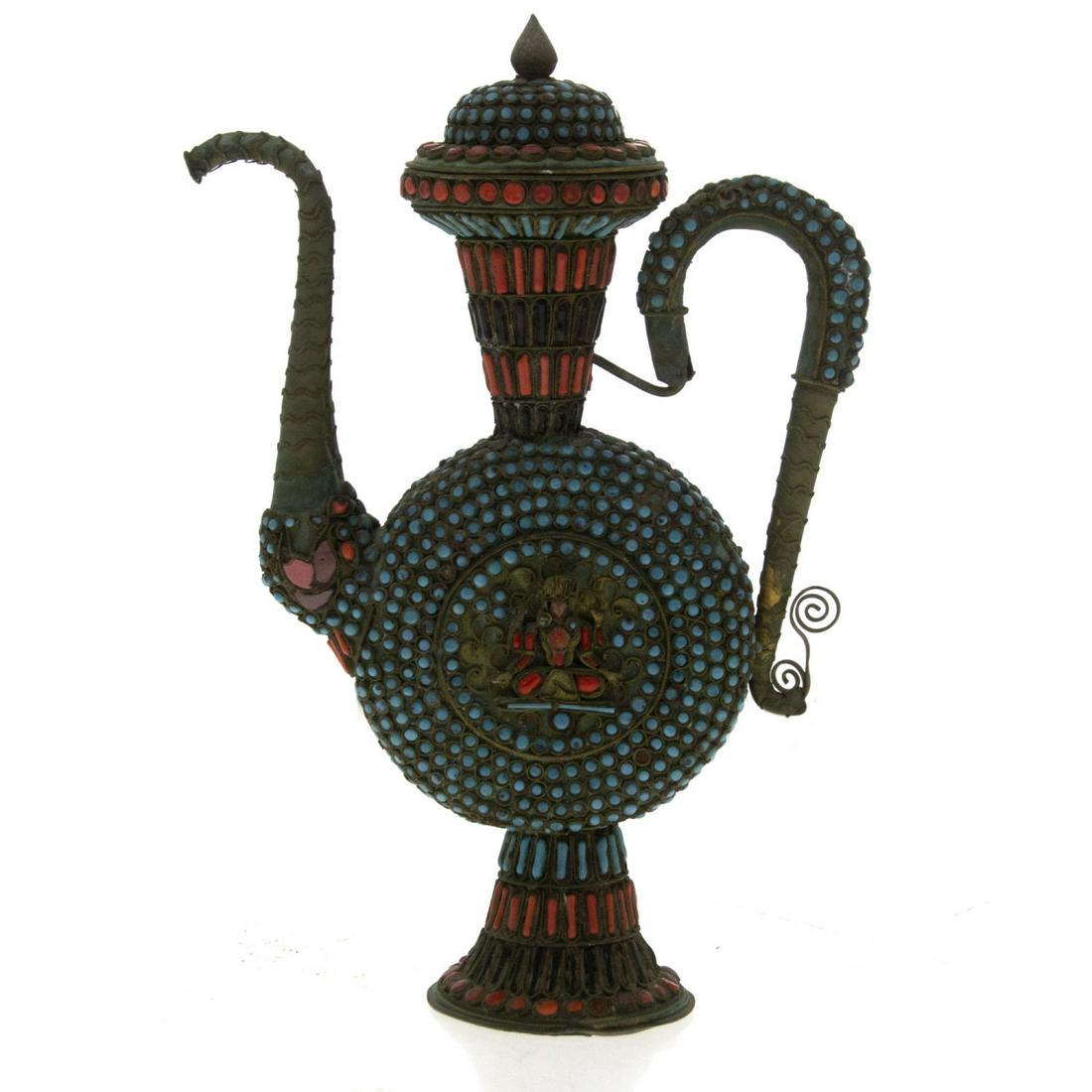 Tibetan Teapot with Turquoise and Corals. (1 of 2)