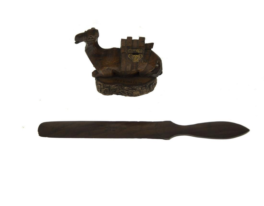 Olive Wood Inkwell and Letter Opener, Early 20th (1 of 2)