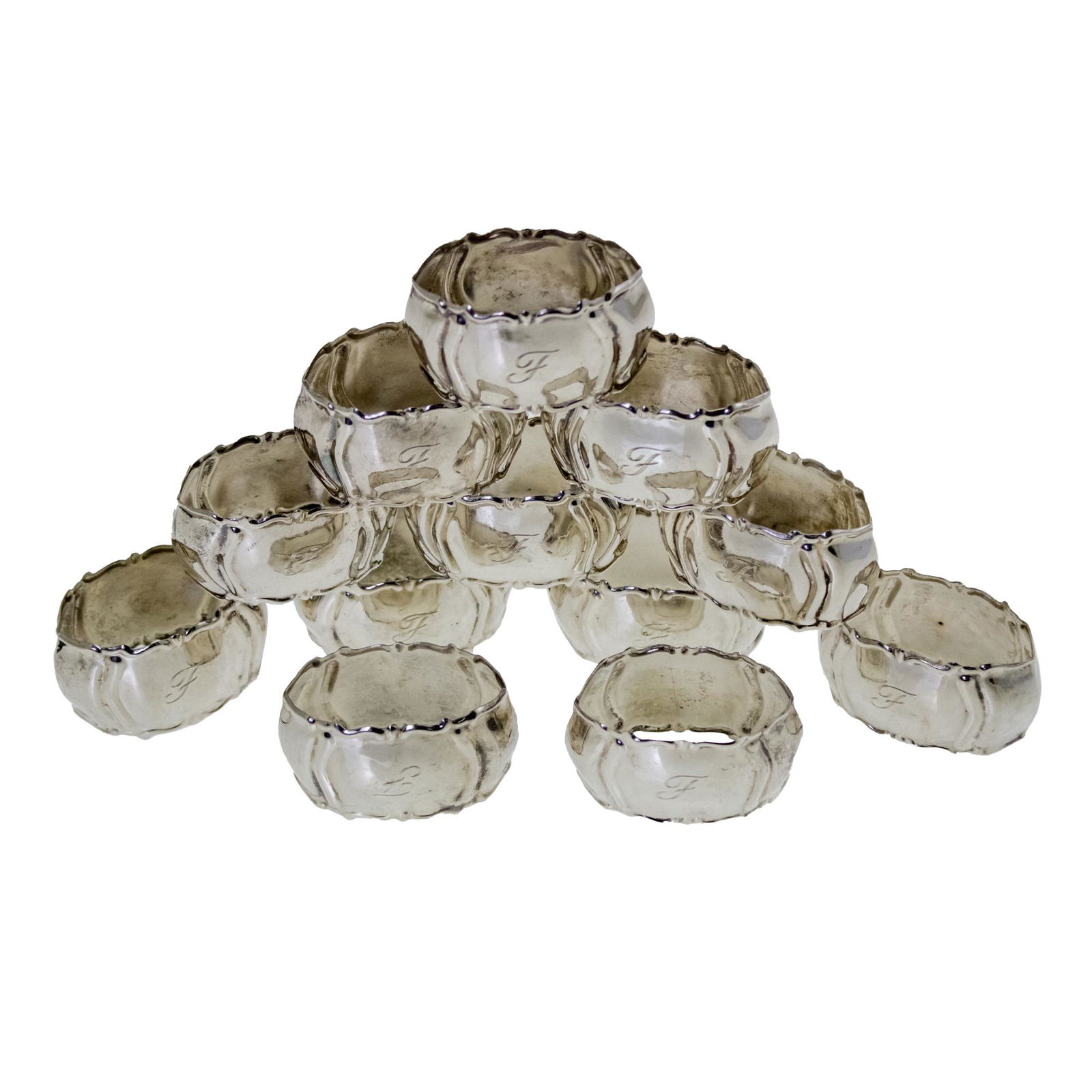Set of 12 Sterling Silver Napkin Rings. (1 of 2)