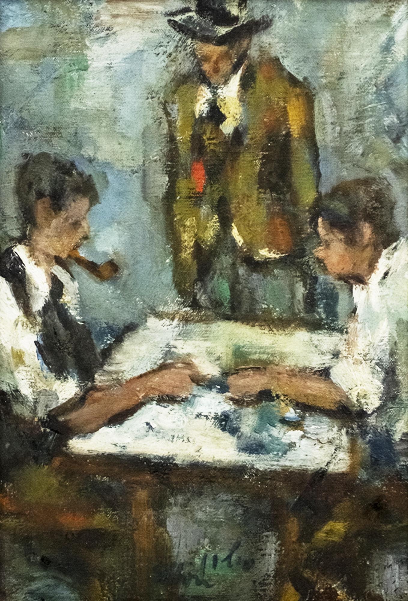 Chaim Sitton (1926-1998) - Card Players, Oil on Board. (1 of 3)
