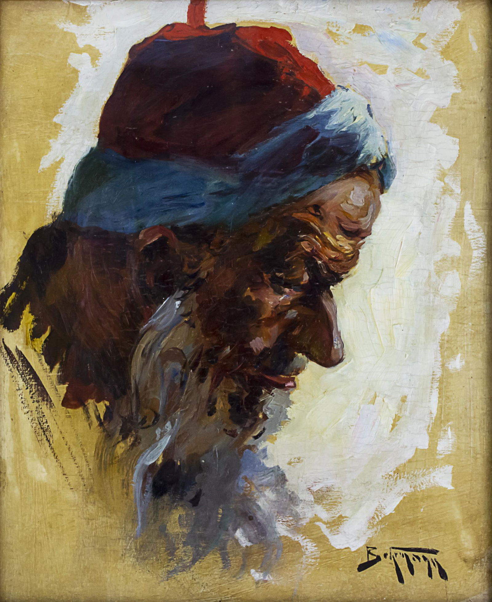 Abraham Adolf Behrmann (Polish, 1876-1942) - Yemenite: Abraham Adolf Behrmann (Polish, 1876-1942) - Yemenite Jew, Oil on Board. Signed. 34.5x28.5cm.