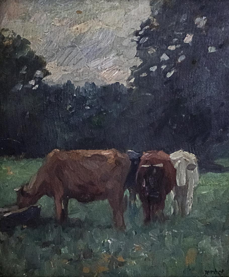 Thomas Herbst (German, 1848-1915) - Cows, Oil on Board. (1 of 5)