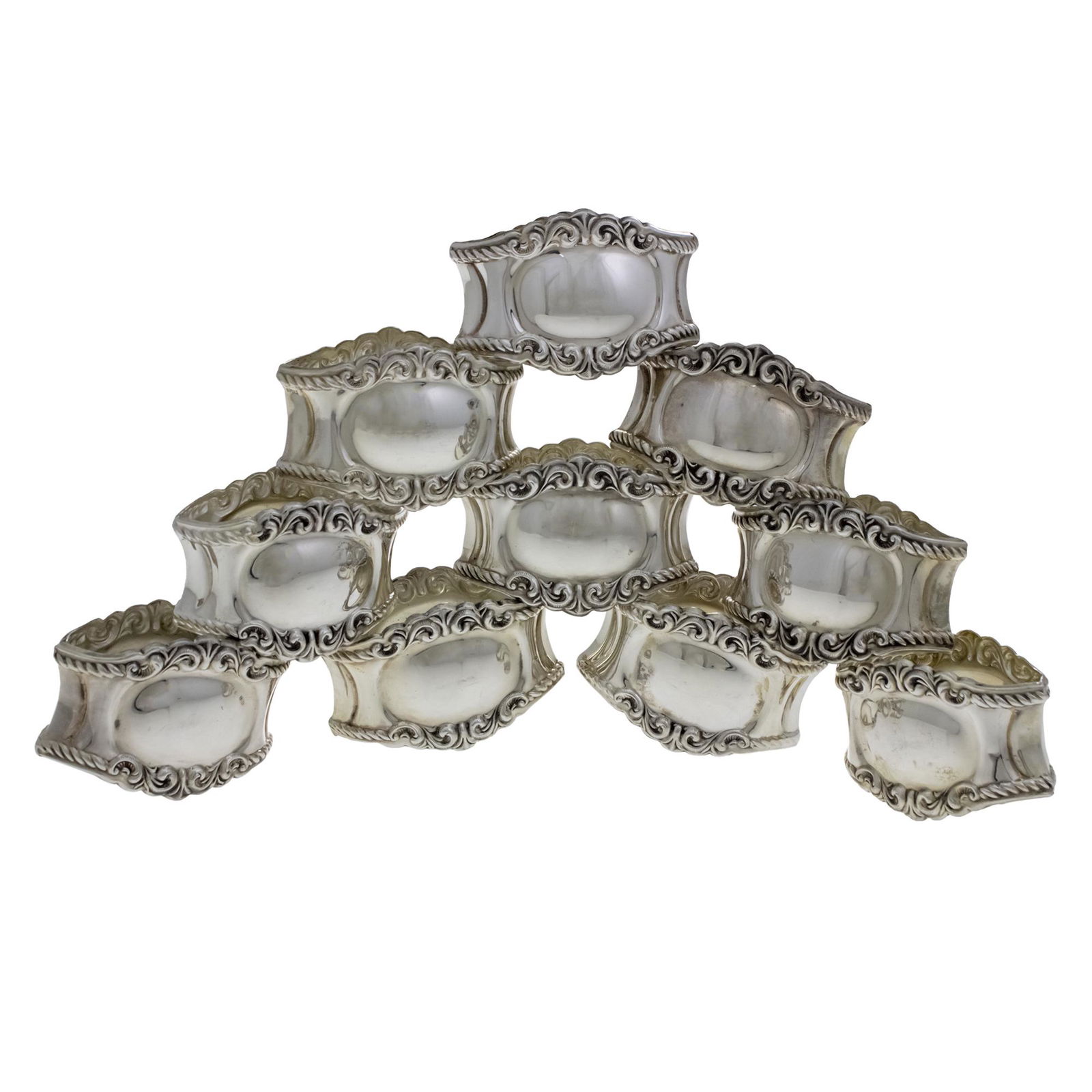 Set of 10 Sterling Silver Napkin Rings. (1 of 3)
