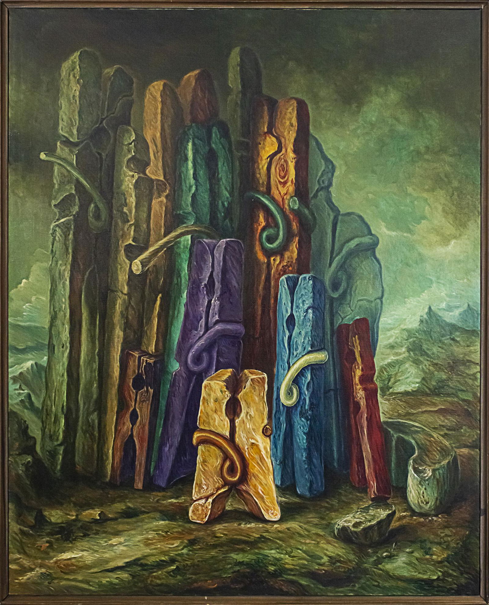 Unidentified Artist - Perez - Clothespins, Oil on (1 of 3)