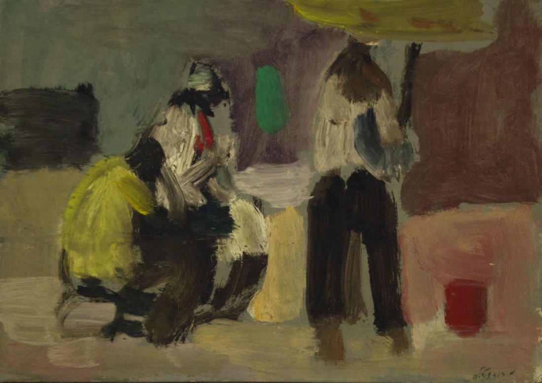 Moshe Rosenthalis (1922-2008) - Figures, Oil on Board. (1 of 1)