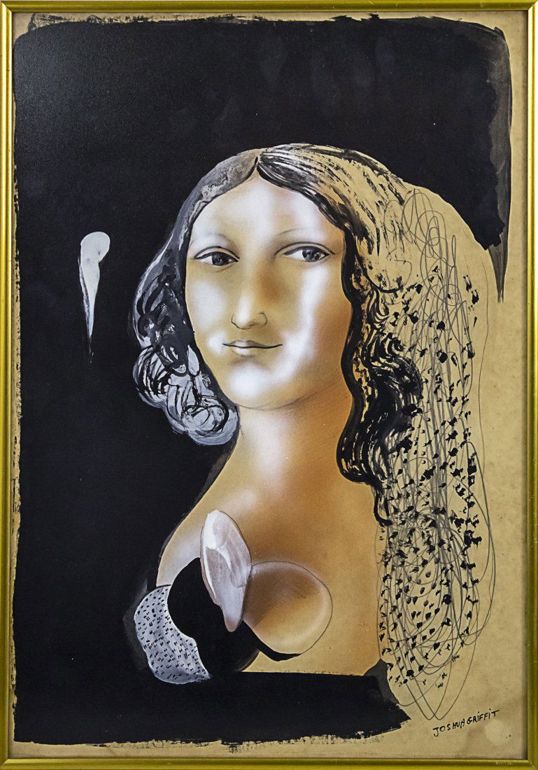 Joshua Griffit (b.1951) - Woman, Mixed Media on Paper.: Joshua Griffit (b.1951) - Woman, Mixed Media on Paper. Signed. 49x34cm.