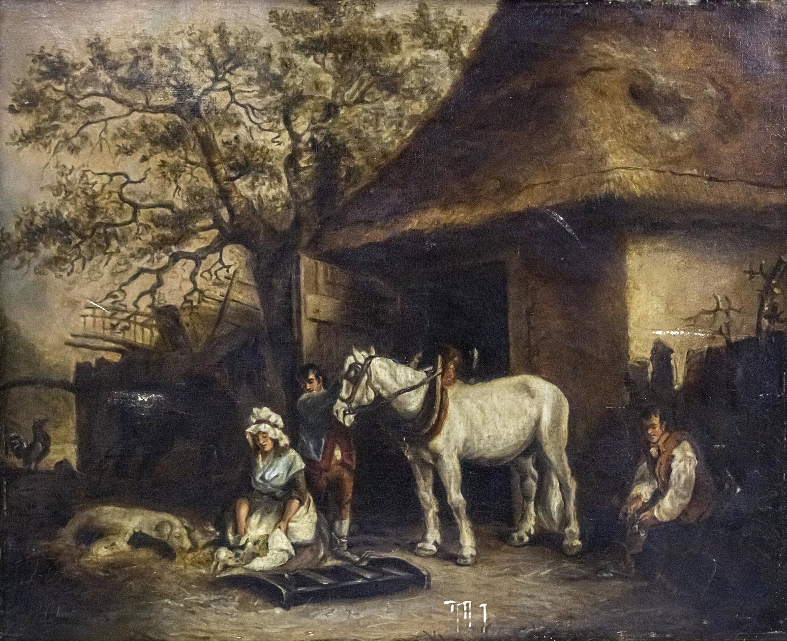 Francis Wheatley (English, 1747-1801) - Rural Family: Francis Wheatley (English, 1747-1801) - Rural Family Scene with Horse and Dog, Oil on Canvas. Signed. 46x56cm. Minor flaws.