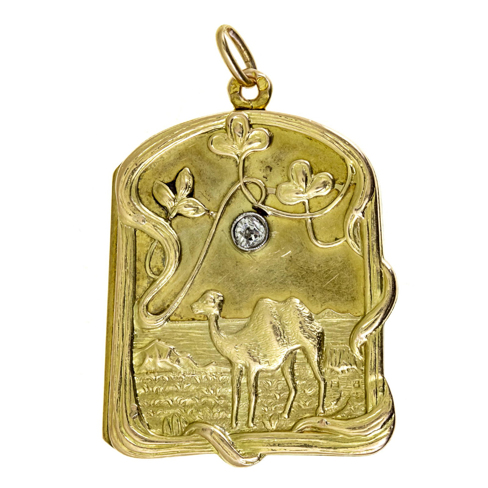 Unusual 14k Yellow Gold Art Nouveau Locket Pendant, (1 of 3)