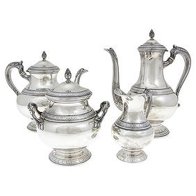 French Sterling Silver Tea and Coffee Set, Olier & (1 of 6)