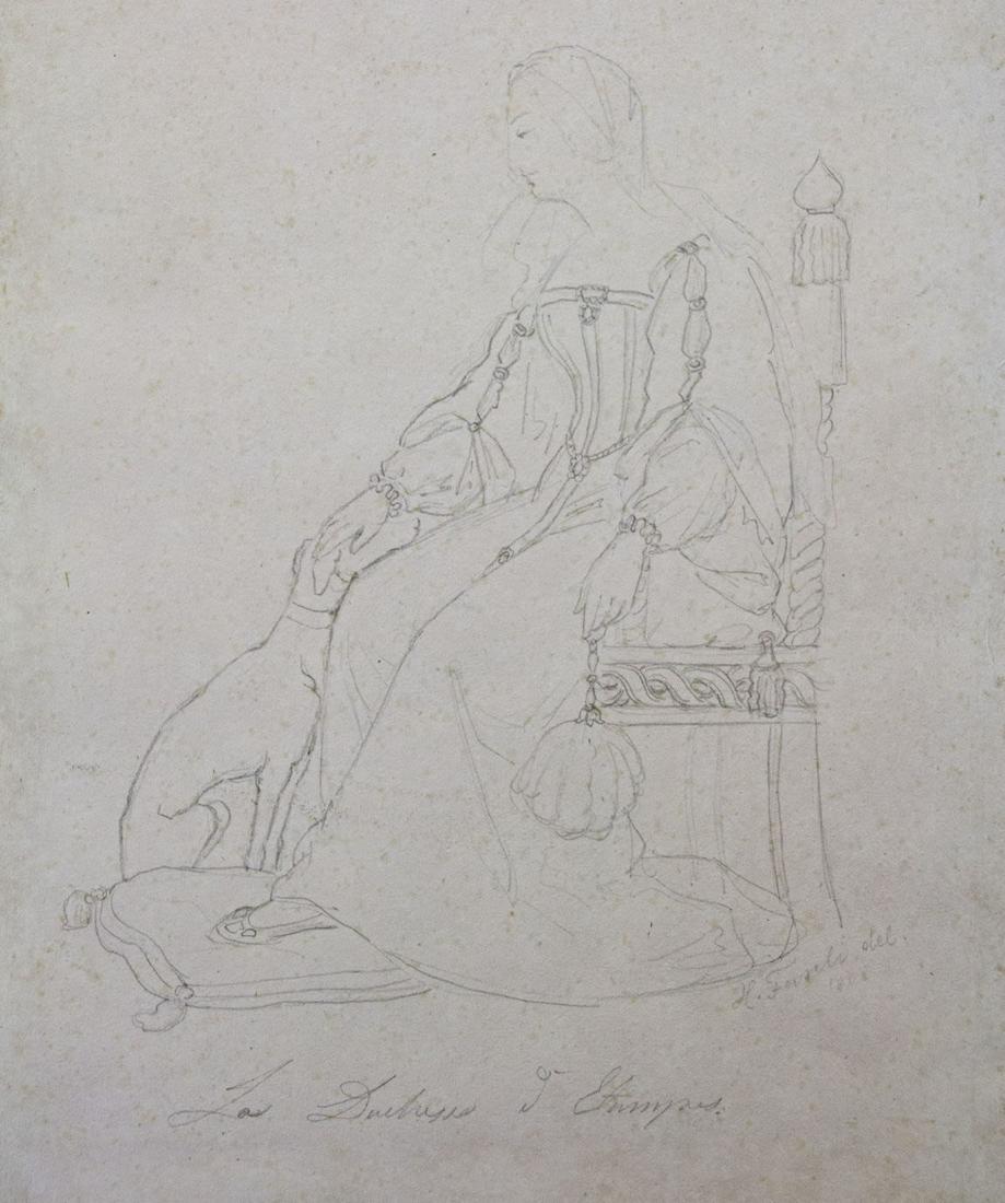 Henry Fuseli (Swiss, 1741-1825) - Anne de Pisseleu -: Henry Fuseli - Johann Heinrich Fussli (Swiss, 1741-1825) - Anne de Pisseleu - Duchess of Eampes, Pencil on Paper, 1808. Signed and dated. Titled - La Duchesse d Etampes. 32x22cm. <