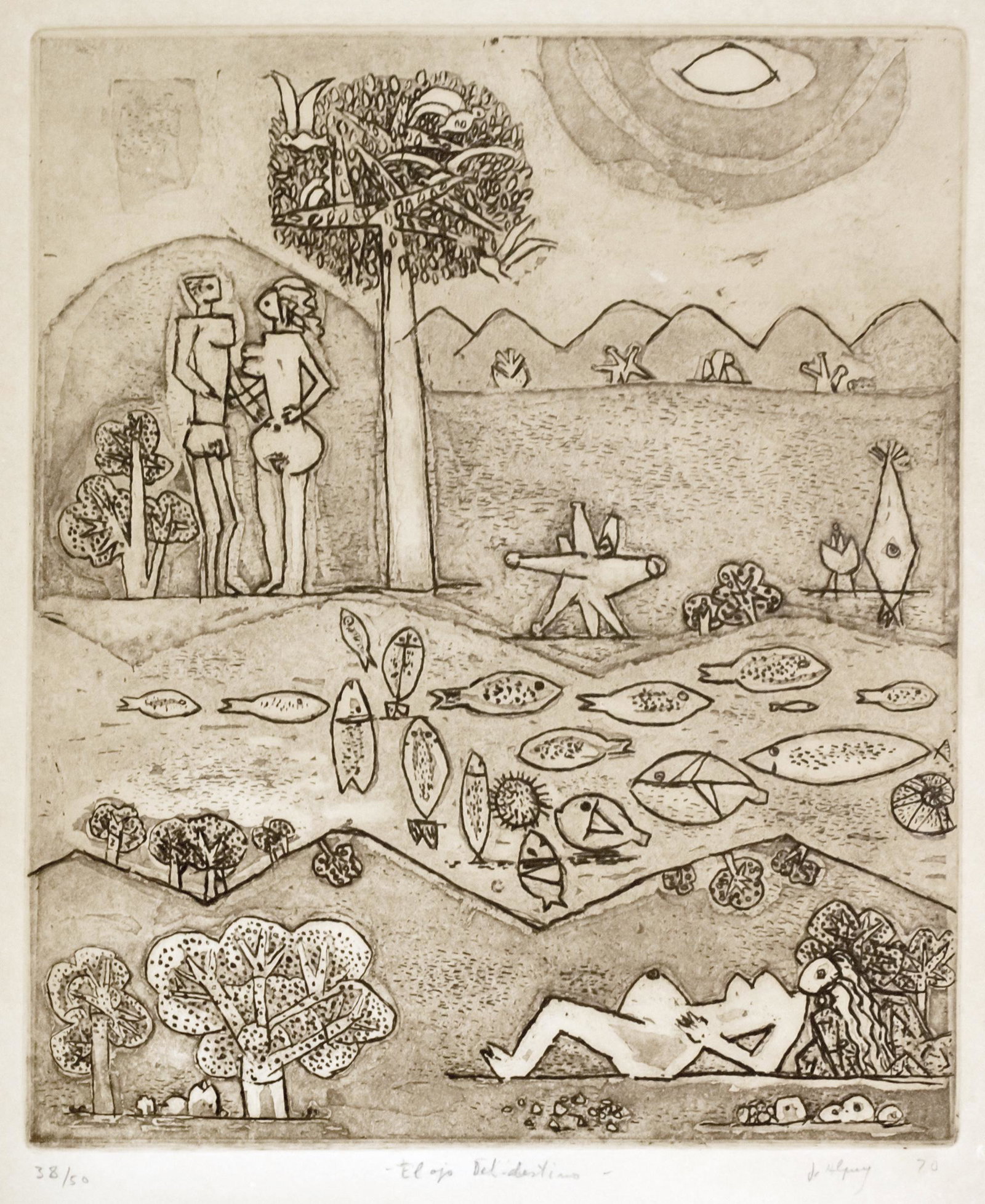 Julio Alpuy (Uruguay, 1919-2009) - El Ojo del Destino,: Julio Alpuy (Uruguay, 1919-2009) - El Ojo del Destino, Etching. Signed, titled and numbered 38/50 Plate: 30x25cm. Sheet: 40x35cm.