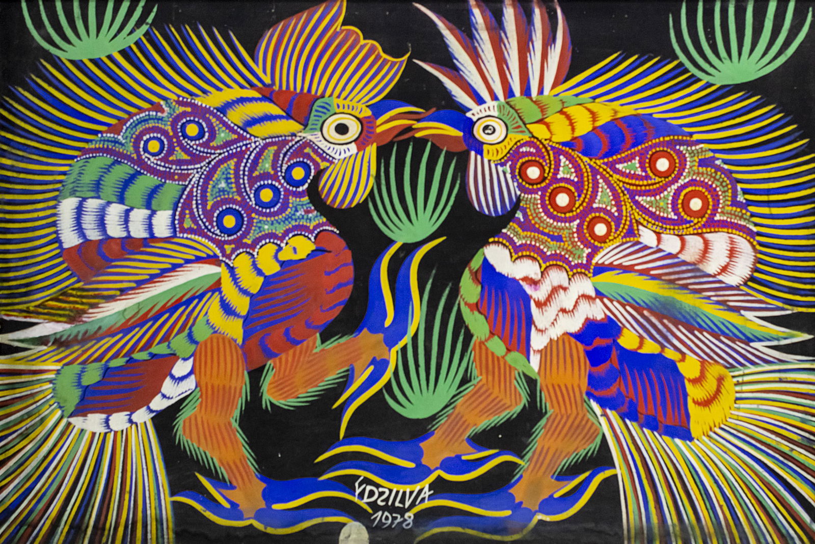 Francisco Chico Da Silva (1910-1985) - Roosters, Oil on: Francisco Chico Da Silva (1910-1985) - Roosters, Oil on Canvas, 1978. Signed and dated. 44x65cm. Two minor repairs.