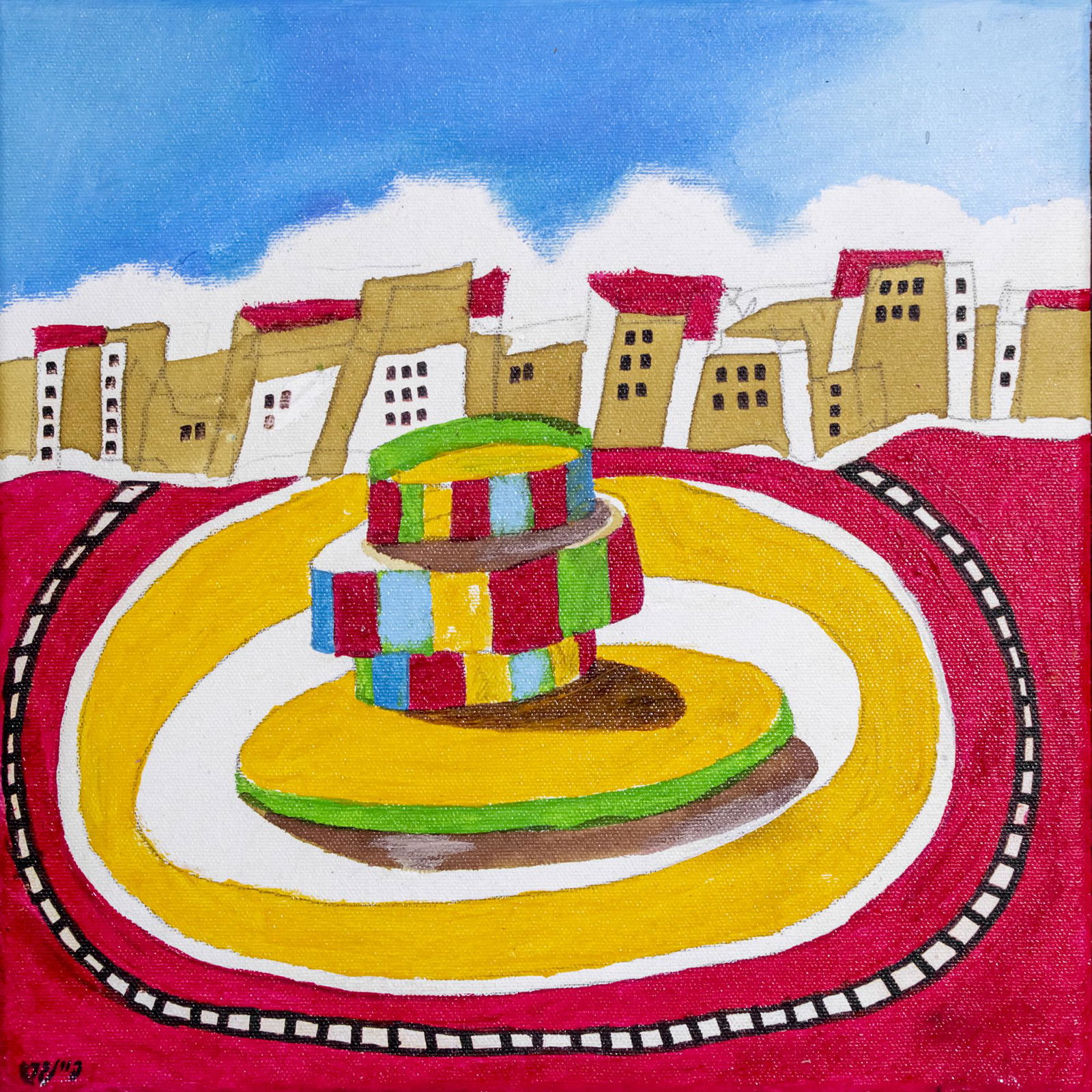Oded Feingersh (Israeli, b.1938) - Dizengoff Square, Acrylic on Canvas. (1 of 3)