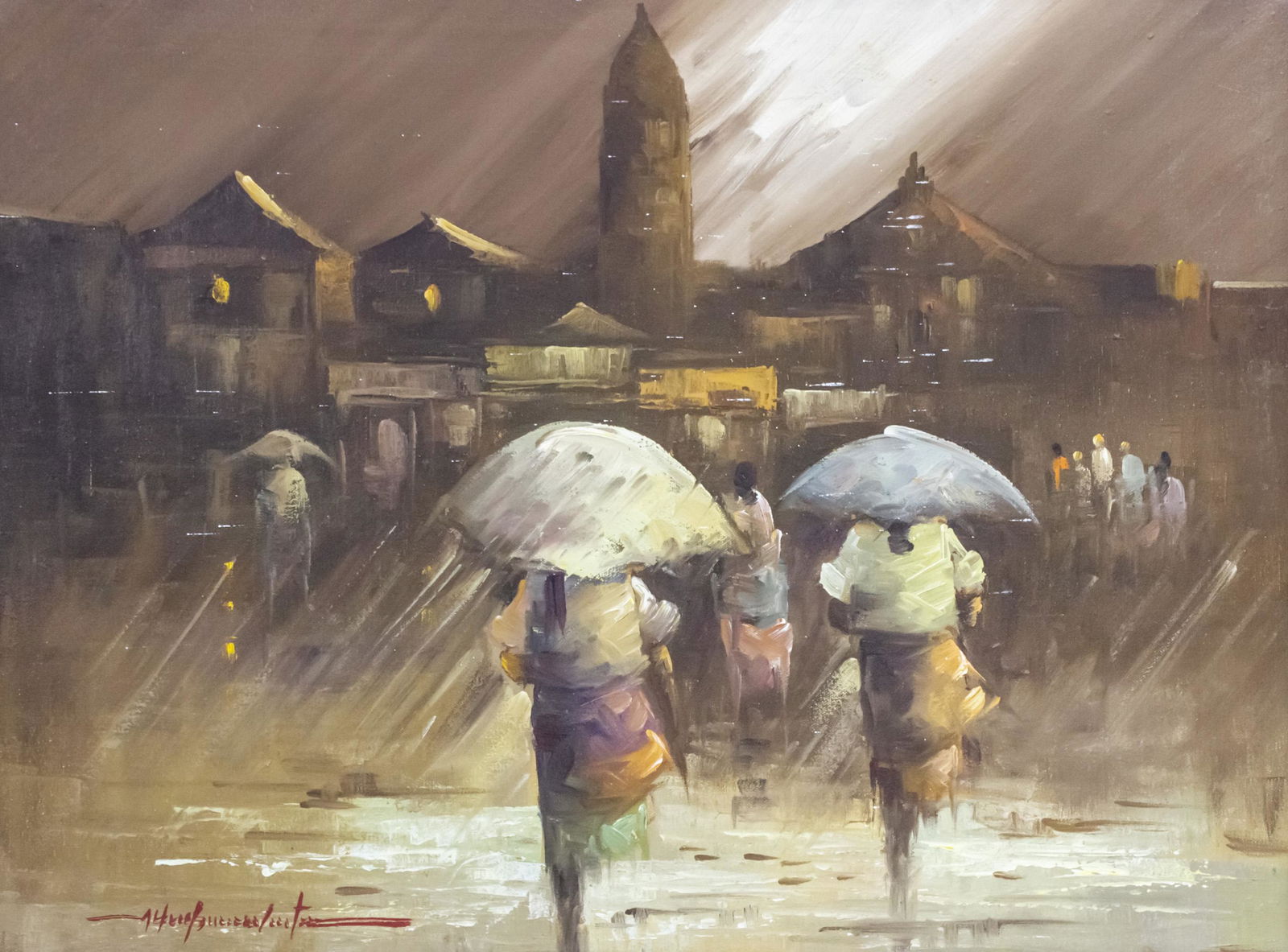 Alfredo Buenaventura (Filipino, 19421982) Women in the Rain, Oil on Canvas. (0124) on May 26