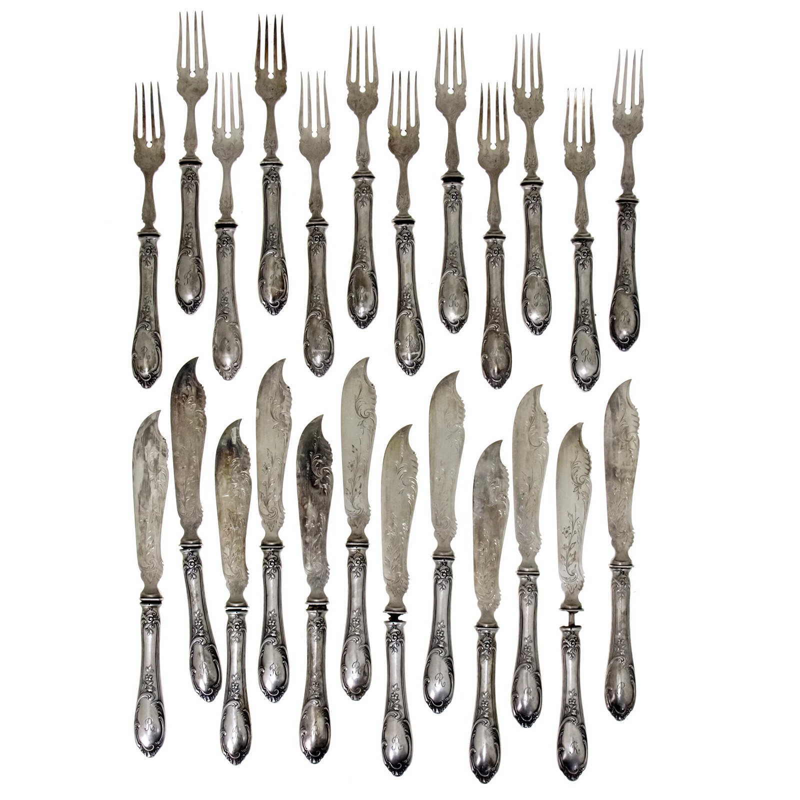 Fish silver flatware, Germany, circa 1900. (1 of 3)