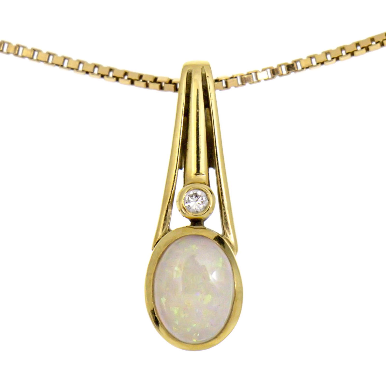 18k Yellow Gold Opal and Diamond Necklace. (1 of 4)