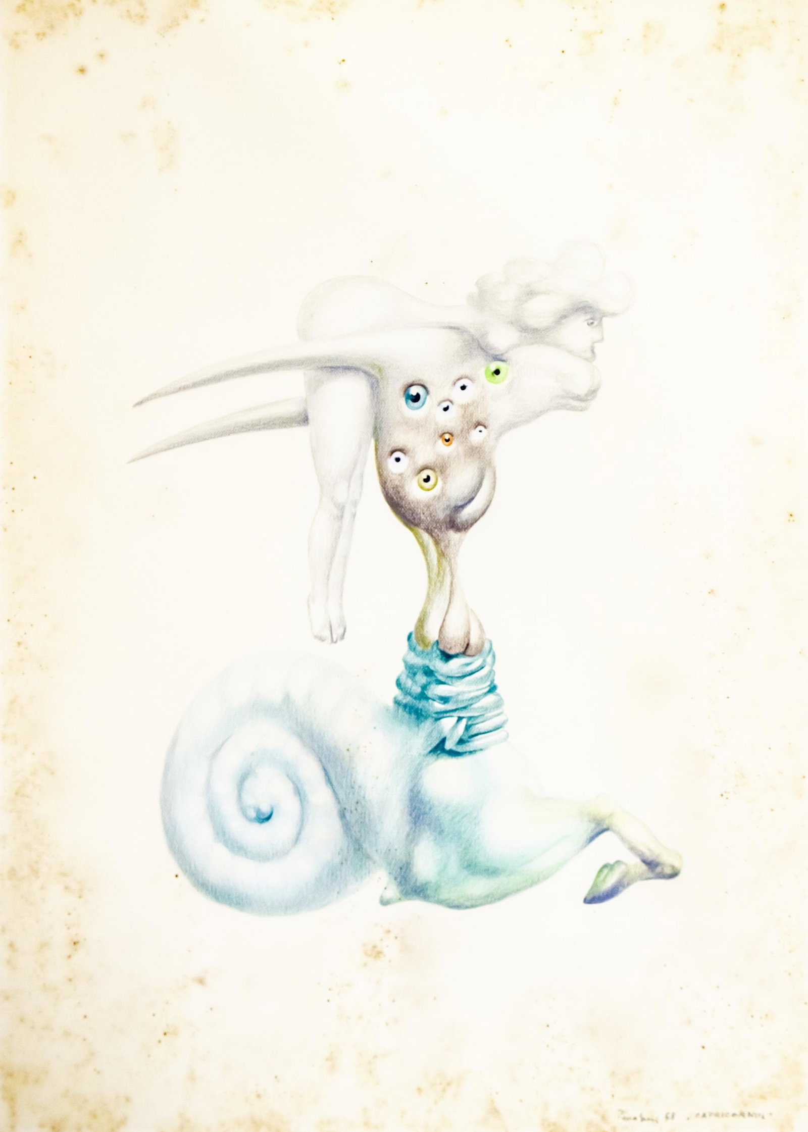 Jules Perahim (Romanian / French, 1914-2008) - Capricorn, Colored Pencils on Paper, 1968.: Jules Perahim (Romanian / French, 1914-2008) - Capricorn, Colored Pencils on Paper, 1968. Signed, titled and dated. 70x50cm. Stains.