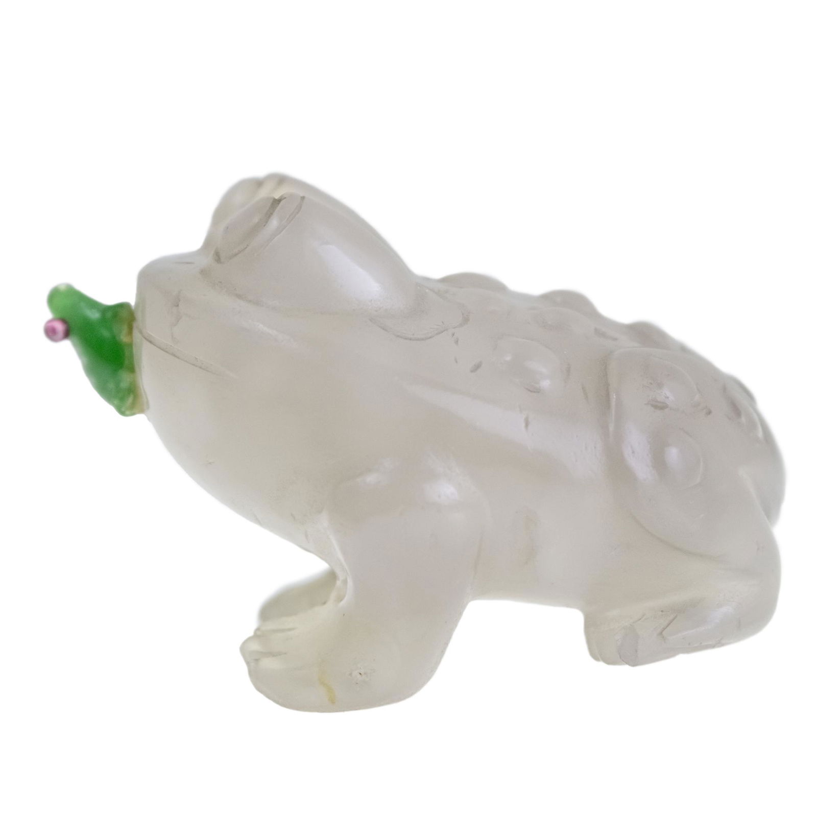 Chinese Carved Jade Frog Snuff Box or Scent Bottle. (1 of 3)