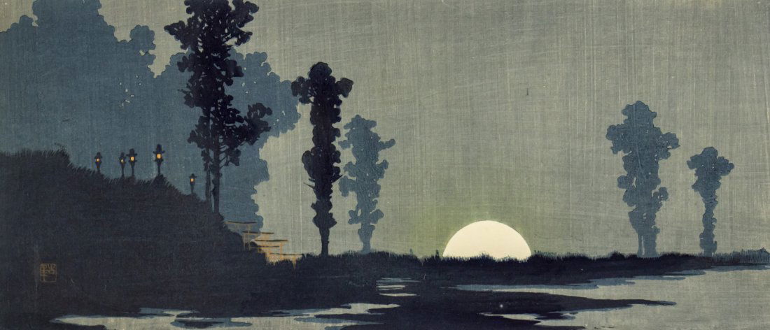 Uehara Konen (Japanese, 1877 - 1940) - Moonrise, Woodblock Print. (1 of 6)