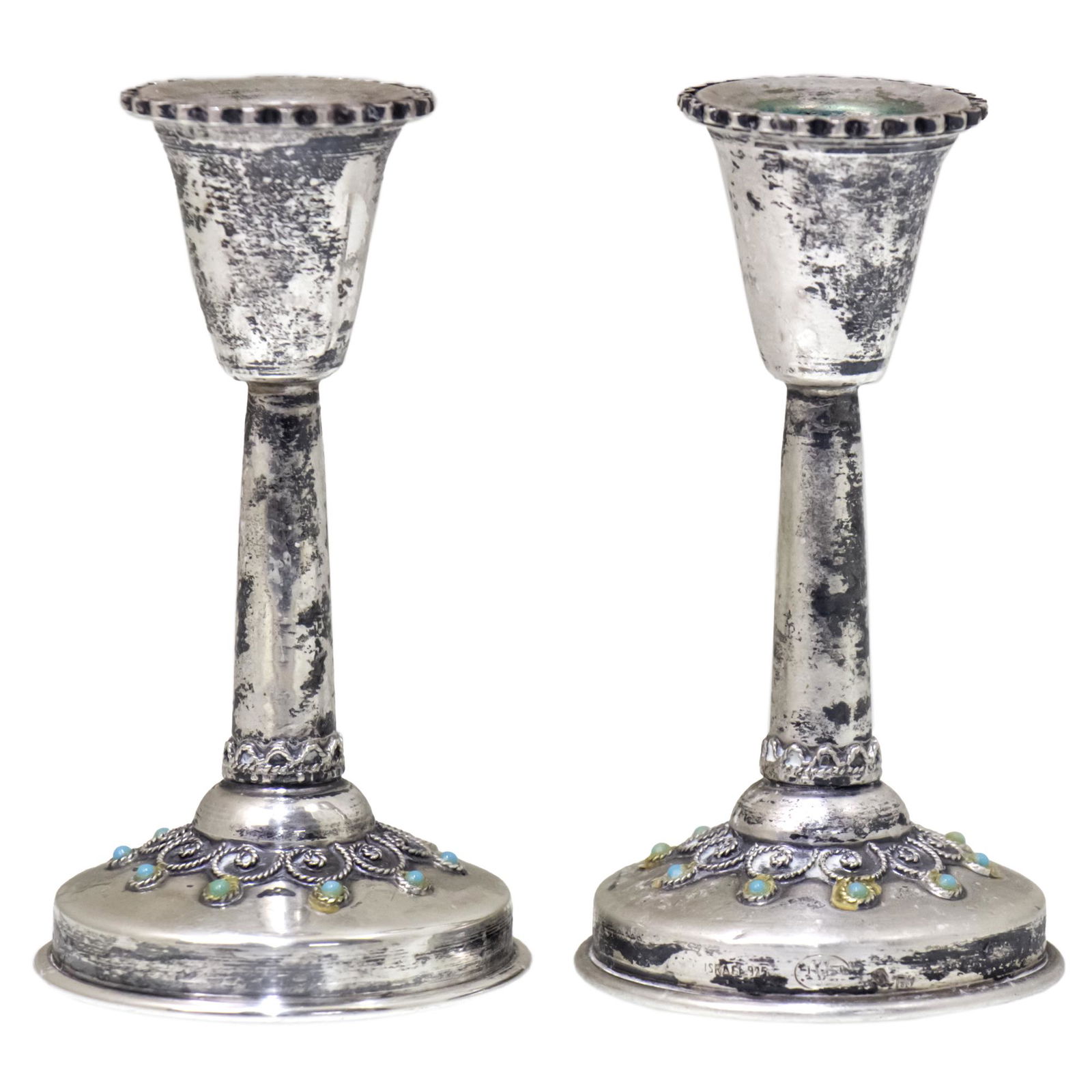 Pair of Sterling Silver Sabbath Candlesticks, Judaica. (1 of 3)