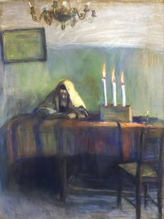 Arthur Markowitz (Polish / Israeli, 1872-1934) - Rabbi Studying, Pastel on Paper, Krakow, 1912.: Arthur Markowitz (Polish / Israeli, 1872-1934) - Rabbi Studying, Pastel on Paper, Krakow, 1912. Signed and dated. 63x47cm.