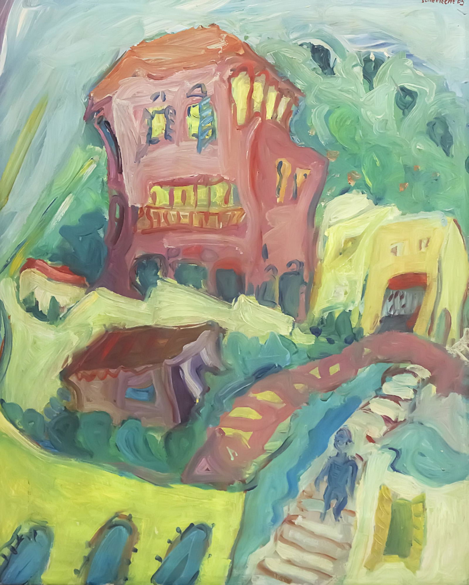 George Chemeche (Iraqi / American / Israeli, 1934-2022) - House, Oil on Canvas, 1965. (1 of 4)