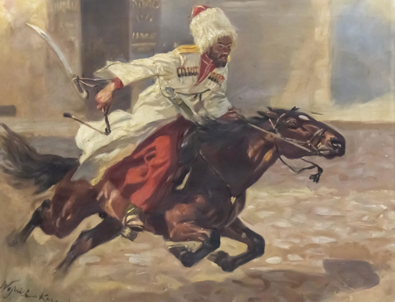 Wojciech Von Kossak (Poland, 1857-1942) - Cossack on Horseback, Oil on Canvas. (1 of 2)