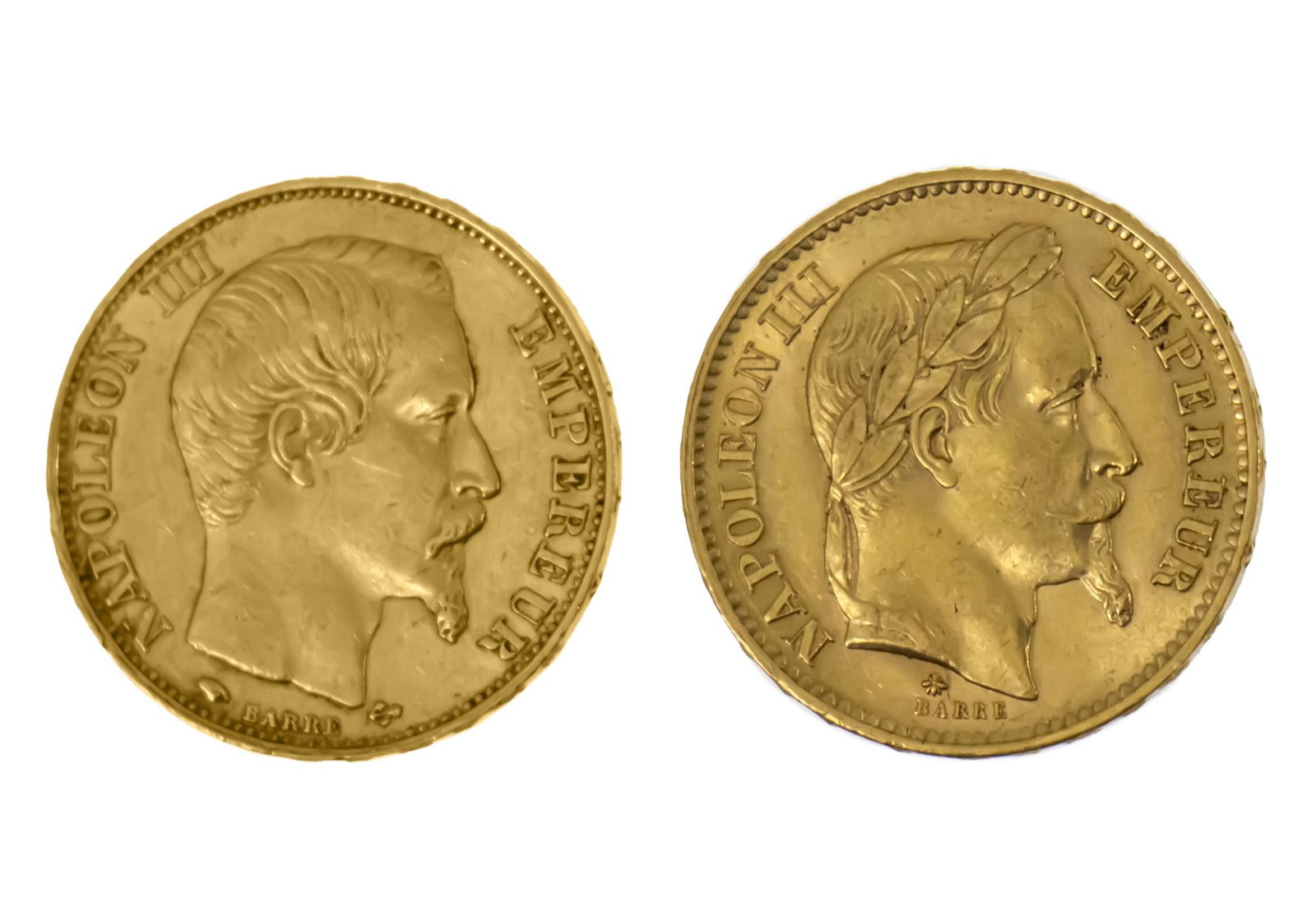 Two Napoleon III 20 French Francs Gold Coins. (1 of 2)