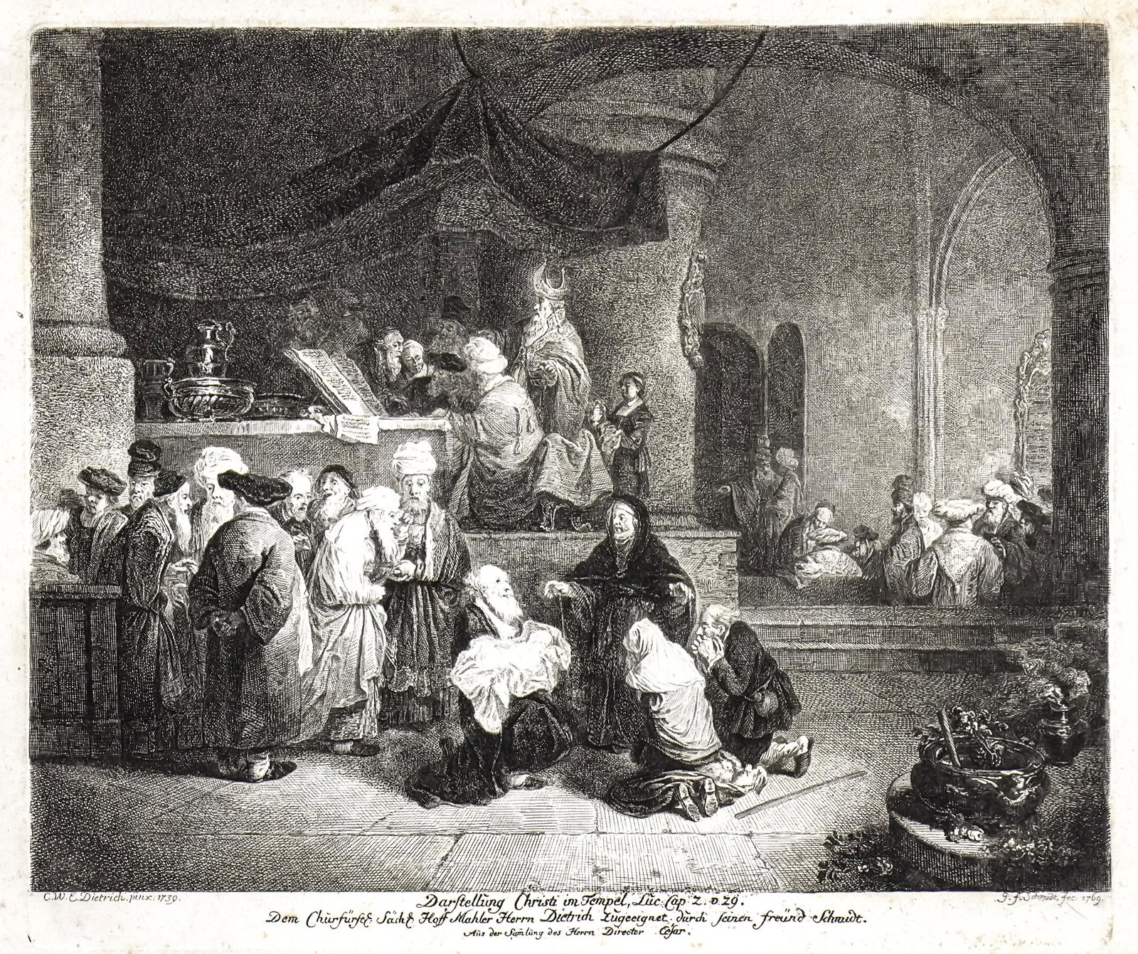 Georg Friedrich Schmidt (Germany, 1712-1775) - Darstellung Christi in Tempel, Etching, 1769.: Georg Friedrich Schmidt (Germany, 1712-1775) - Darstellung Christi in Tempel, Etching, 1769. Based on a painting by Christian Wilhelm Ernst Dietrich (Germany, 1712-1774). The Presentation of Jesus in