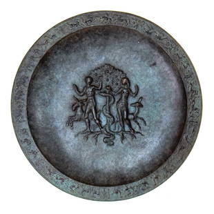 Fritz Nuss (German, 1907-1999) - Adam & Eve, Bronze Plate, 1947.: Fritz Nuss (German, 1907-1999) - Adam and Eve, Bronze Plate, 1947. Signed. Diameter: 22cm.