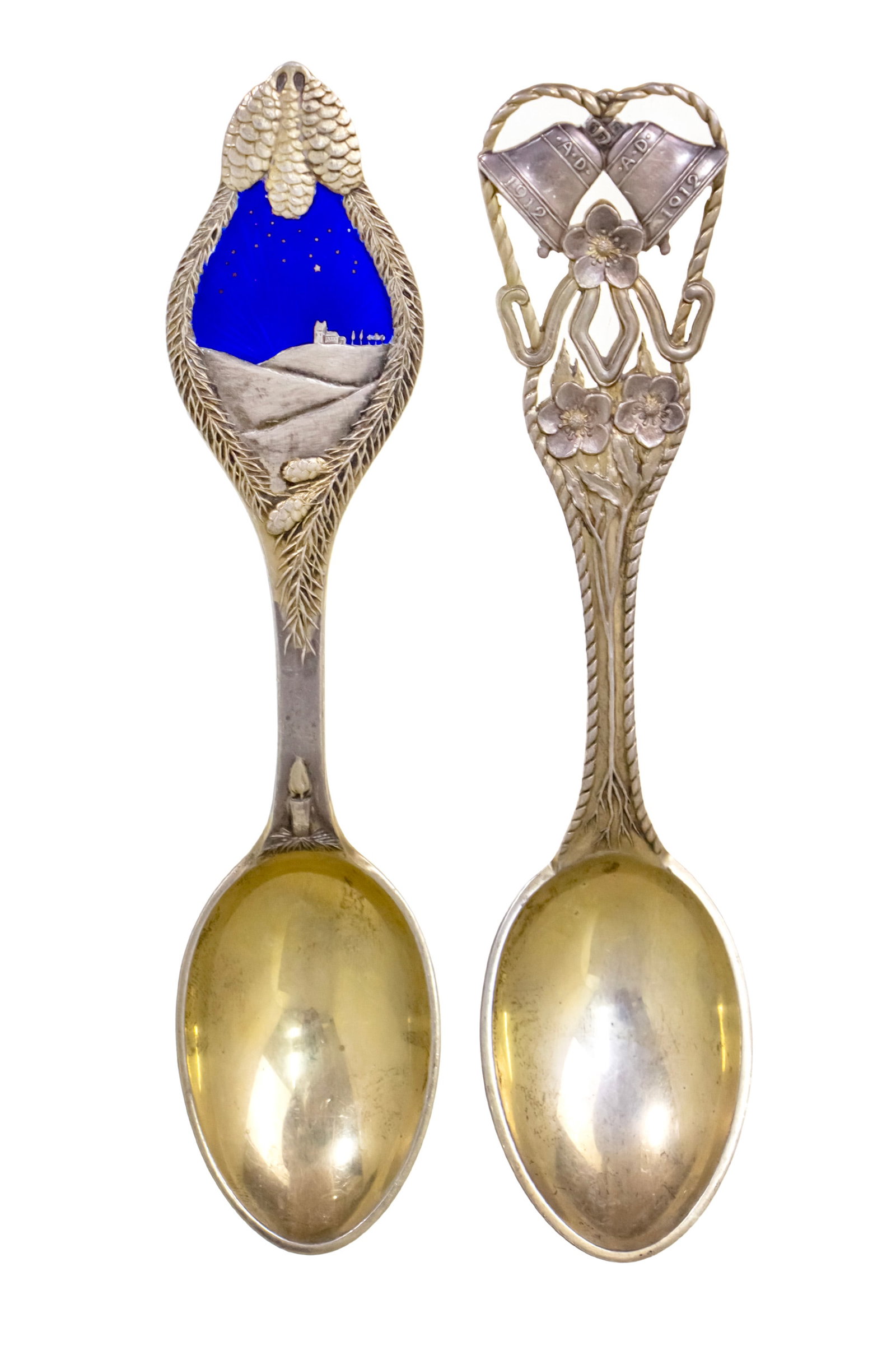 Anton Michelsen Two Christmas Spoons, Sterling Silver and Enamel, Copenhagen, Denmark, 1912/1913. (1 of 3)