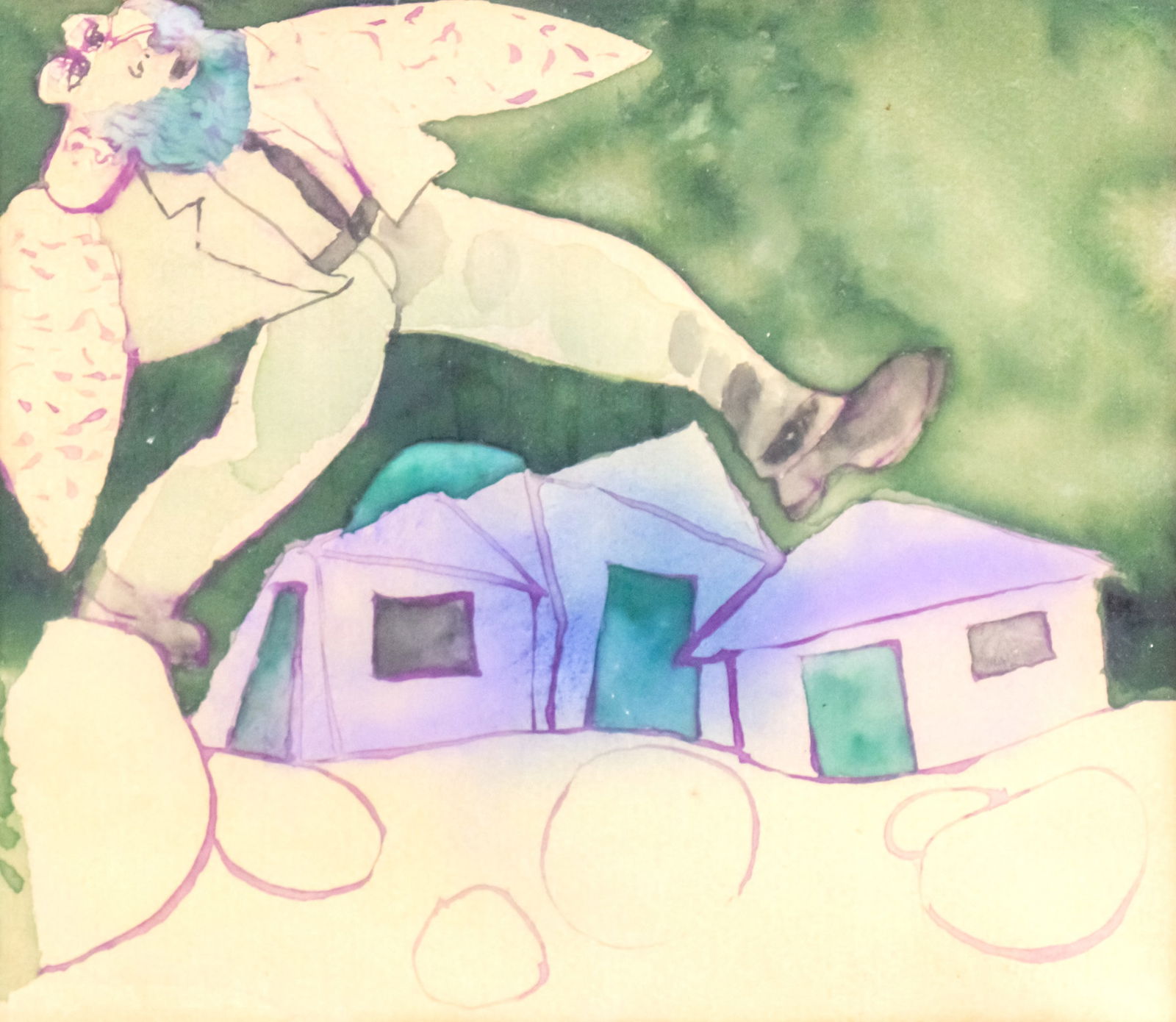 Naftali Bezem (1924-2018) - Figure in Landscape, Watercolor on Paper. (1 of 1)