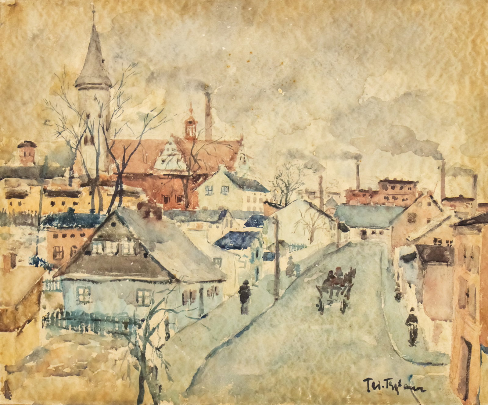 Tadeusz Trebacz (Polish, 1910-1943) - Landscape, Watercolor on Cardboard.: Tadeusz Trebacz (Polish, 1910-1943) - Landscape, Watercolor on Cardboard. Signed. 36x43cm.
