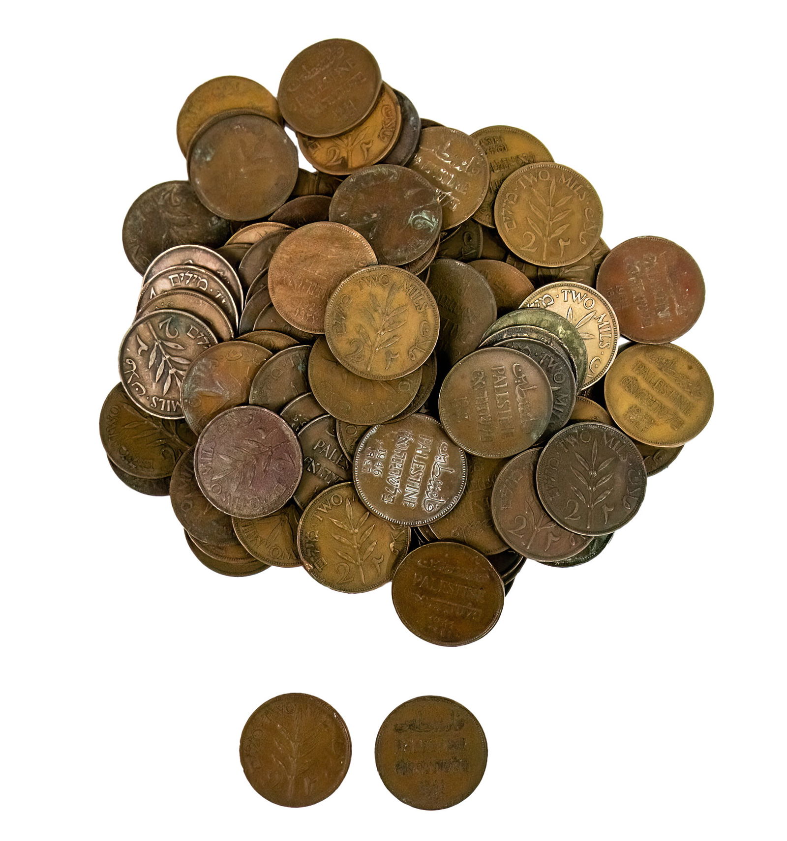 Lot of 102 British Mandate in Palestine Coins. (1 of 2)