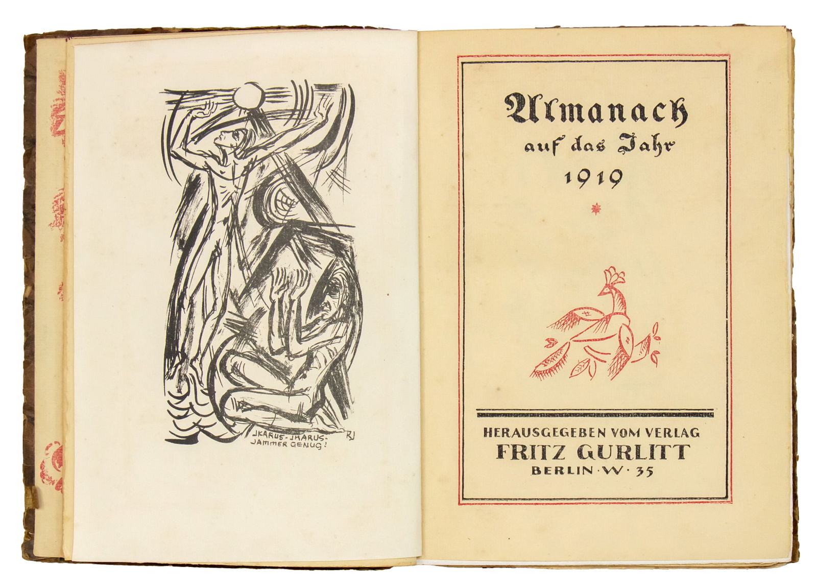Fritz Gurlitt Almanach auf das Jahr 1919.: Fritz Gurlitt Almanach auf das Jahr 1919. Including: Original woodcut by Hermann Max Pechstein. Original Lithograph by Lovis Corinth (self portrait 1918). Original Lithograph by Richard Janthur. 23x17