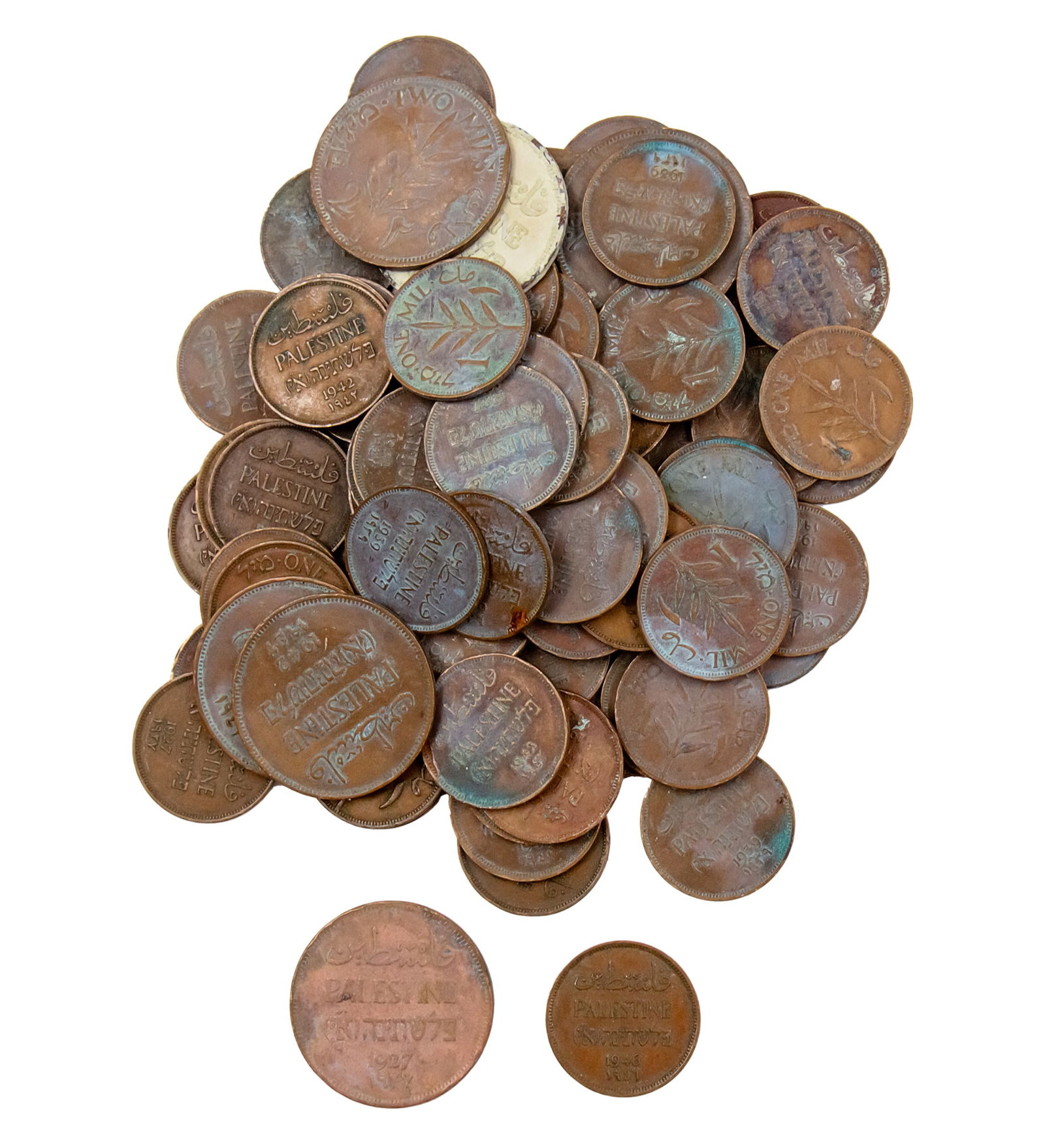 Lot of 80 British Mandate in Palestine Coins. (1 of 2)