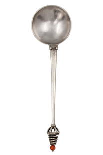 Kay Bojesen Silver Spoon, Rungsted, Denmark, Early 20th Century.: Kay Bojesen Silver Spoon, Rungsted, Denmark, Early 20th Century. Unique design with a spiral terminal topped with a coral, hand hammered bowl. Marked. Length: 17.5cm. 37gr. Kay Bojesen (1886-1958) was