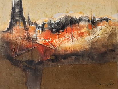 Max Gunther (Swiss / Italian, 1934-1974) - Paese Caldo, Oil on Canvas, 1964.: Max Gunther (Swiss / Italian, 1934-1974) - Paese Caldo, Oil on Canvas, 1964. Signed. Signed again, dated and titled on the reverse. 30x40cm.