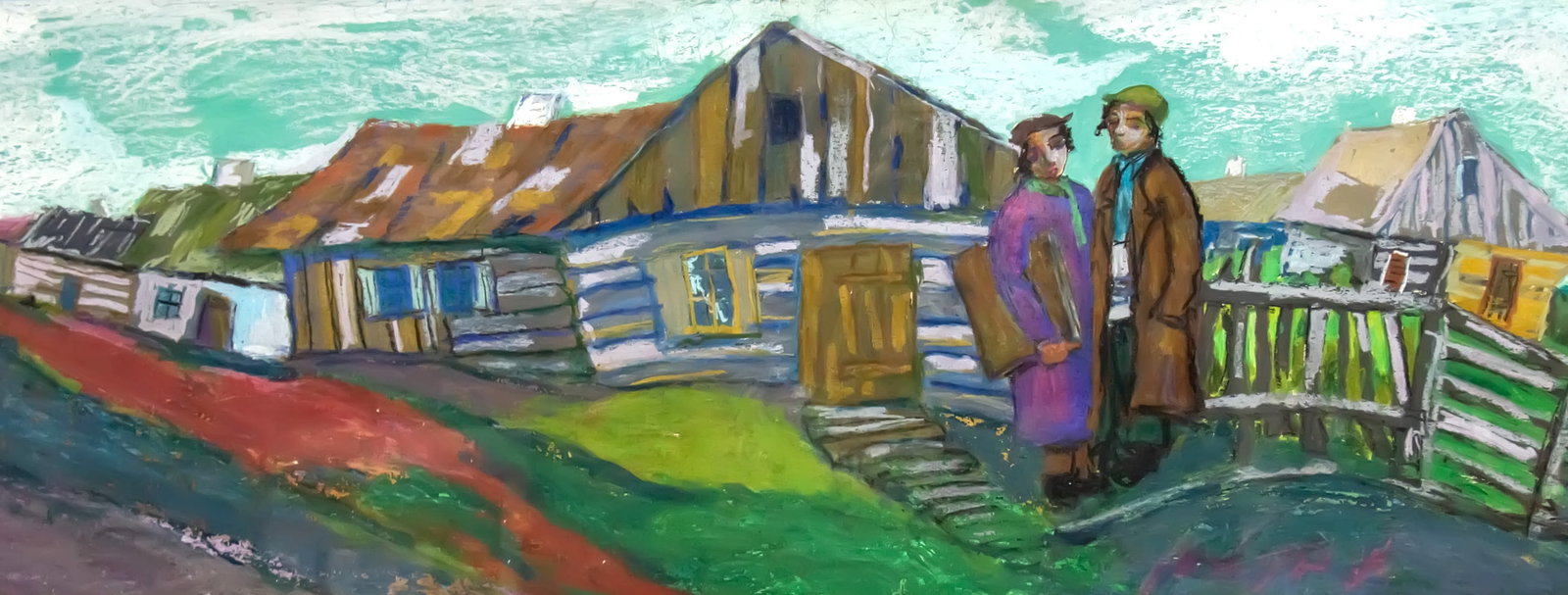 Moshe Bernstein (1920-2006) - Boys in the Shtetl, Gouache on Paper. (1 of 2)