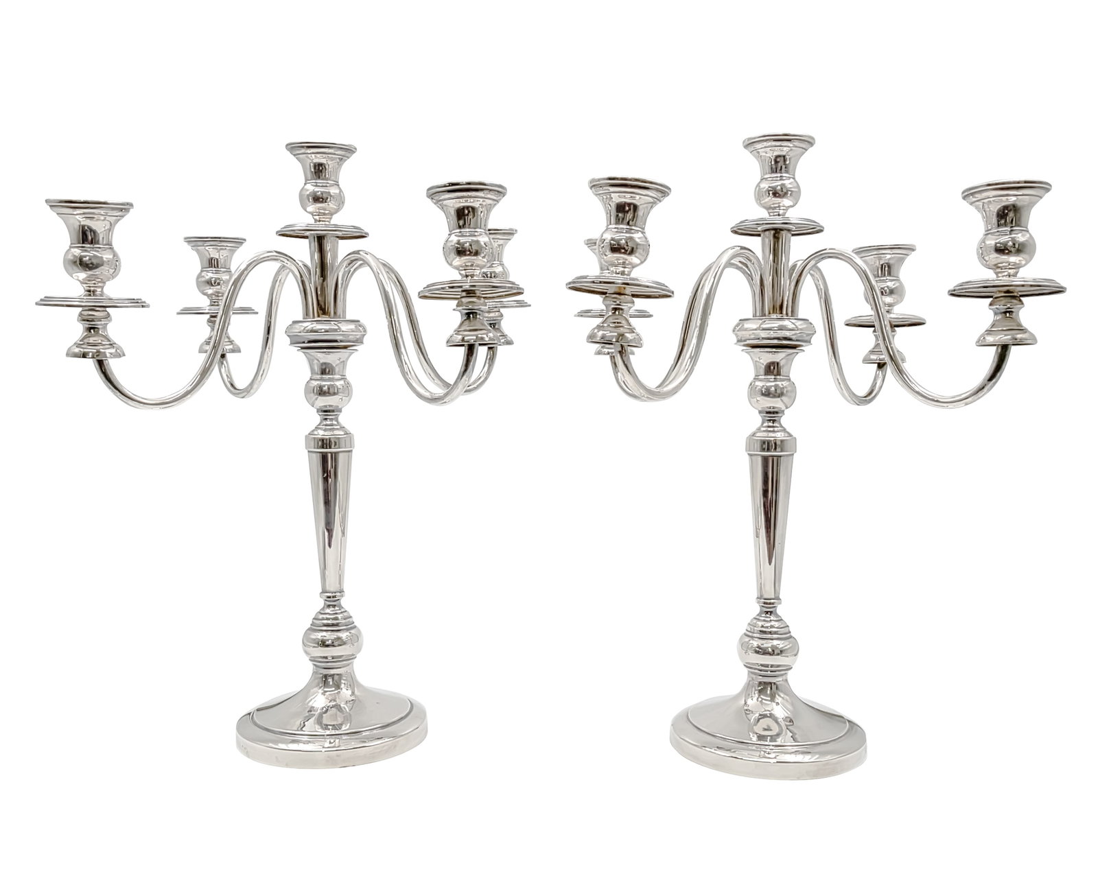 Italian Pair of Silver 5 Light Candelabras, Argenteria Dabbene, Milan, Italy, 20th Century. (1 of 3)