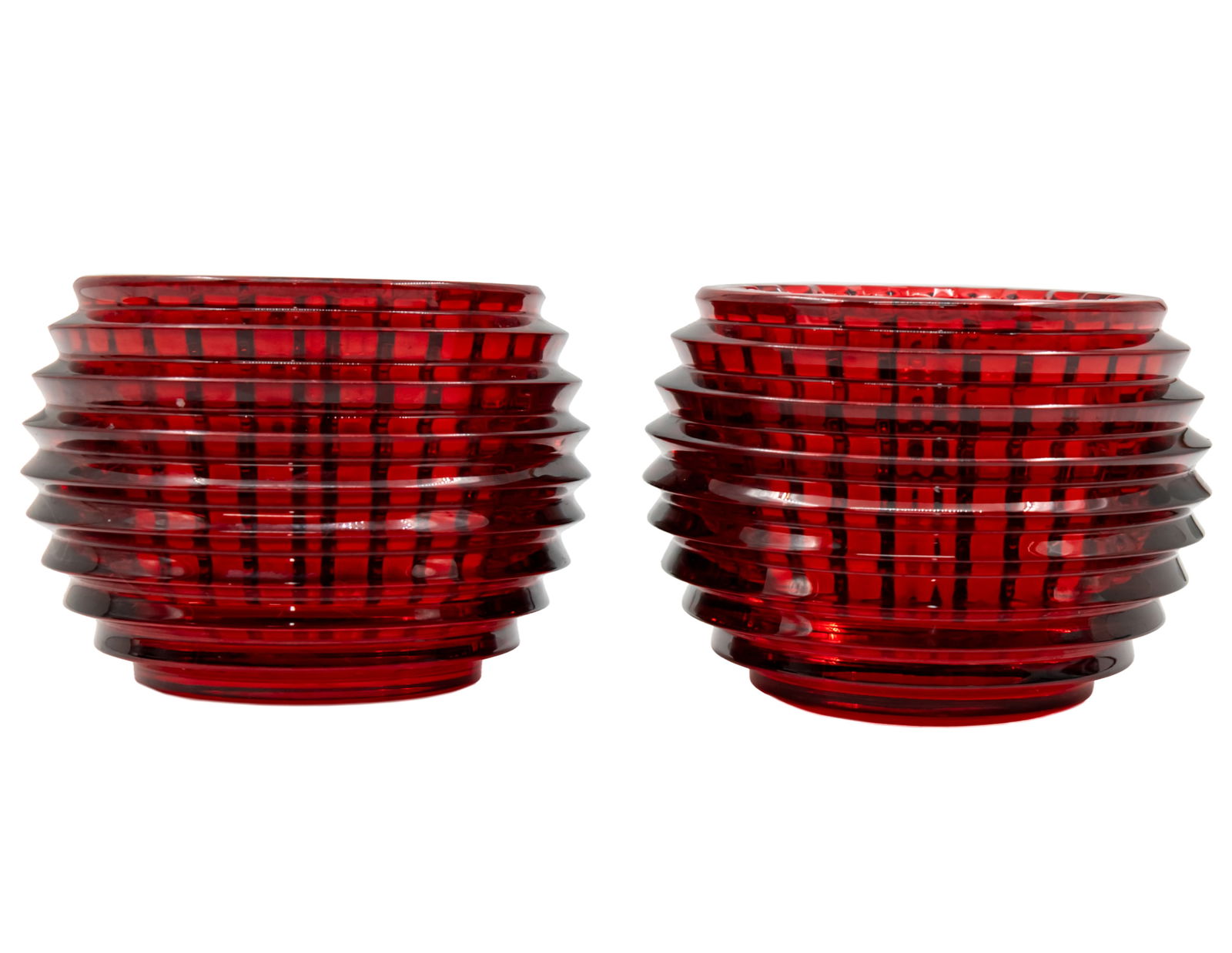 Baccarat Pair of Red Eye Votive Candleholders. (1 of 6)