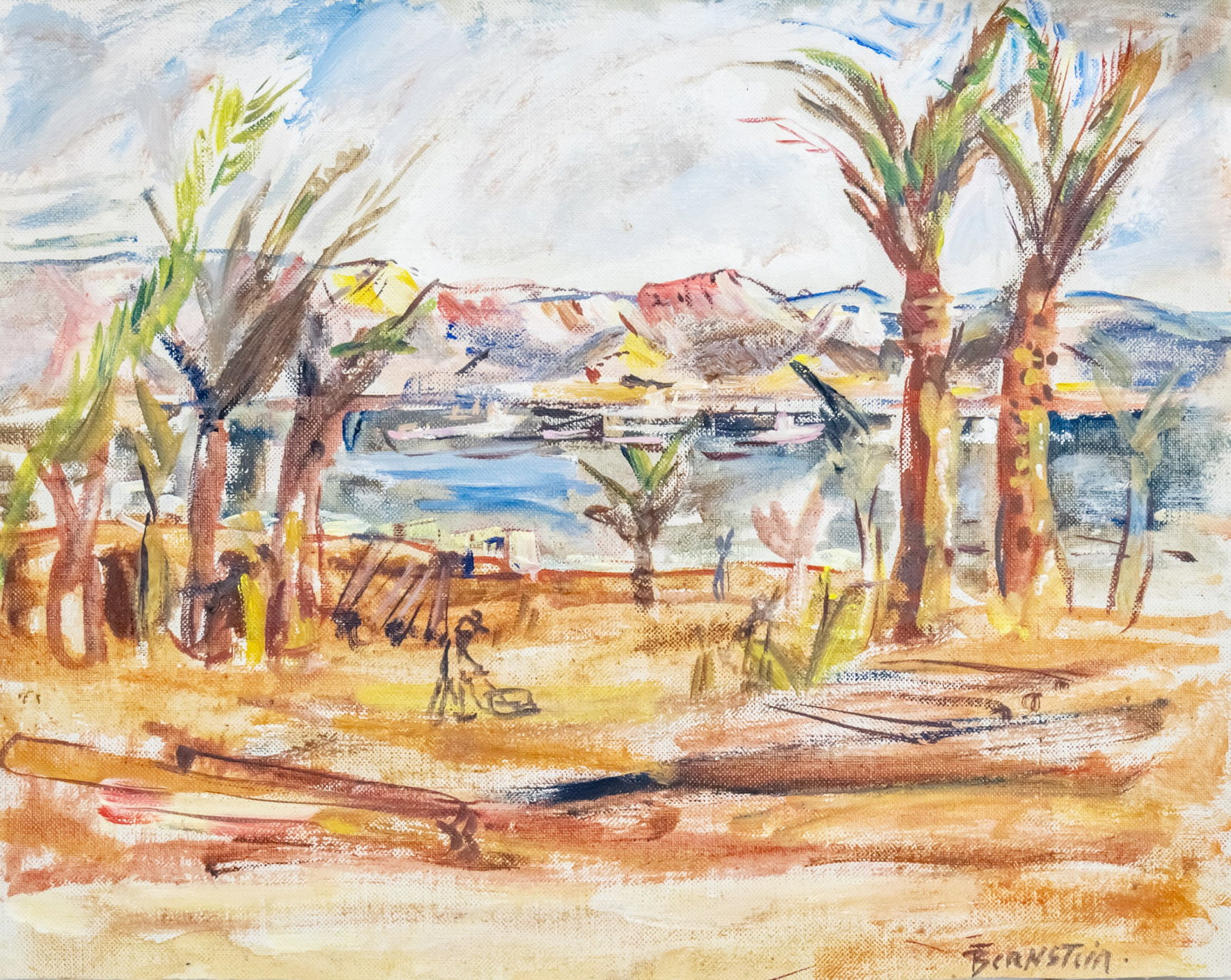 Theresa Bernstein Meyerowitz (Polish / American, 1890-2002) - Eilat, Oil on Canvas.: Theresa Bernstein Meyerowitz (Polish / American, 1890-2002) - Eilat, Oil on Canvas. Signed. 27x34cm. Provenance: From The estate of Arie Halevi, former CEO of Orde Wingate Institute for Physical Educa