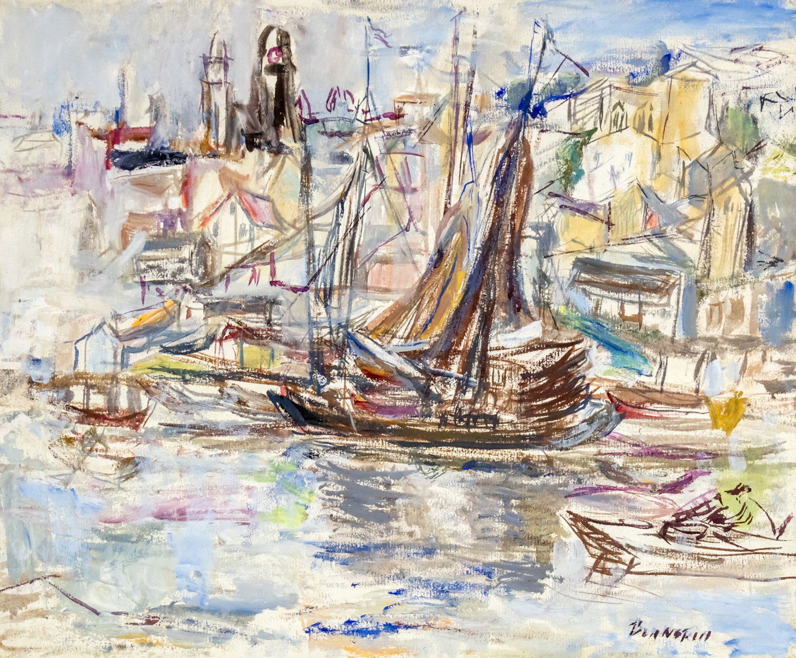 Theresa Bernstein Meyerowitz (Polish / American, 1890-2002) - Harbor, Oil on Canvas.: Theresa Bernstein Meyerowitz (Polish / American, 1890-2002) - Harbor, Oil on Canvas. Signed. 50x60cm. Provenance: From The estate of Arie Halevi, former CEO of Orde Wingate Institute for Physical Educ