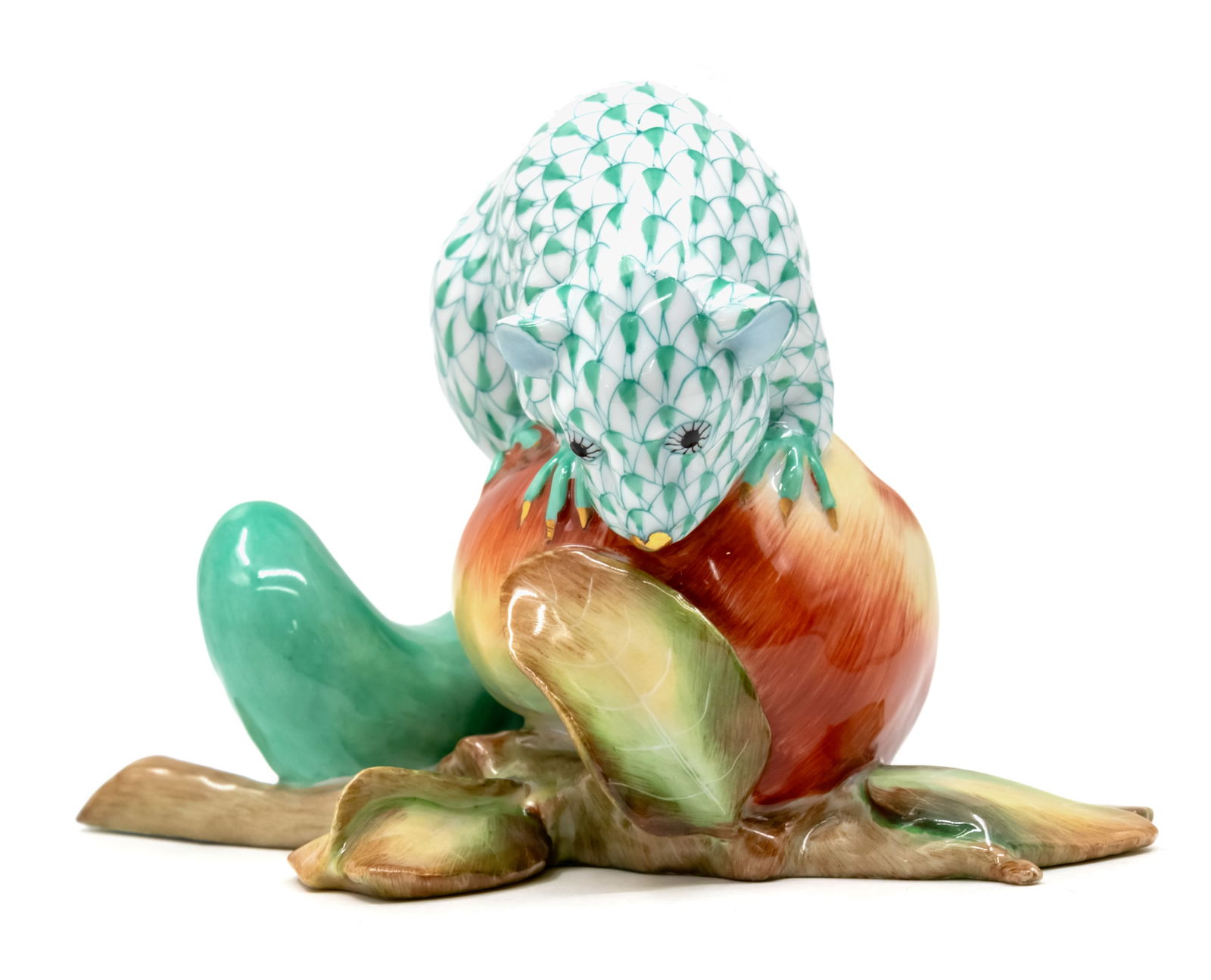 Herend Porcelain Fishnet Marmot on Apple Figurine, Hungary, 20th Century. (1 of 4)