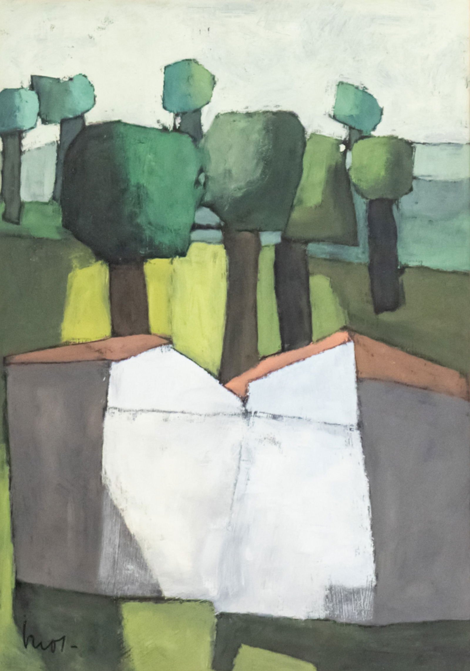 Inos Corradin (Brazilian / Italian, b.1929) - Houses, Oil on Paper. (1 of 2)