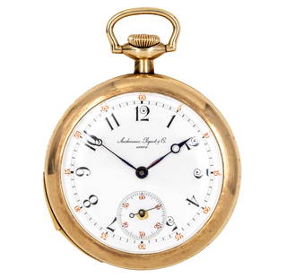Minute Repeater Pocket Watch.: Minute Repeater Pocket Watch. Mechanical winding movement with minute repeater, great working condition. Gold plated case. Audemars Piguet enamel dial with separate seconds dial. Arabic numerals with