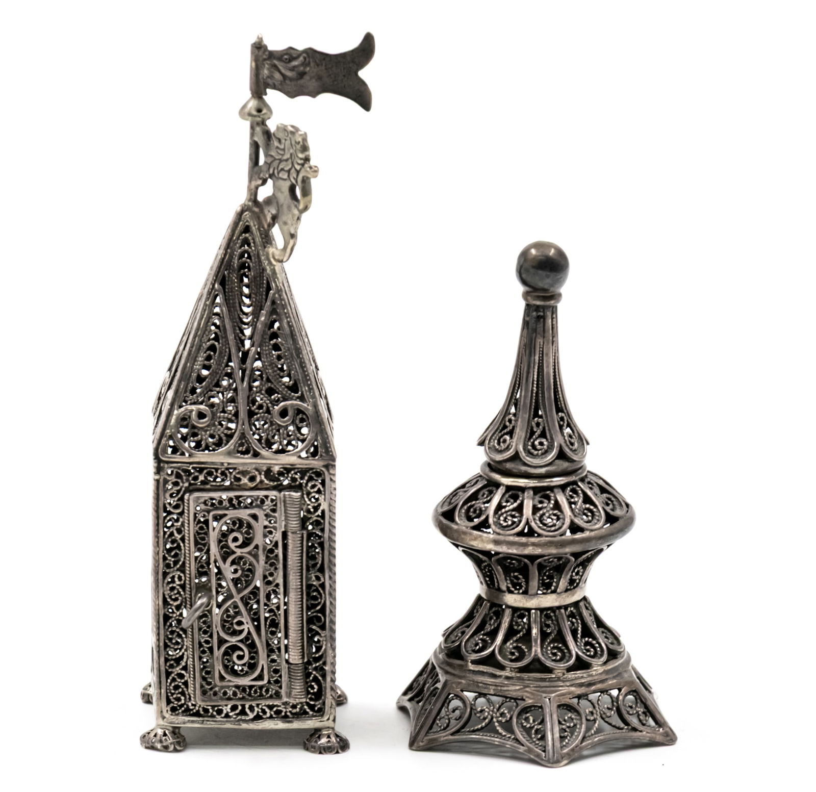 Two Sterling Silver Filigree Spice Box Towers Besamim, Judaica. (1 of 3)