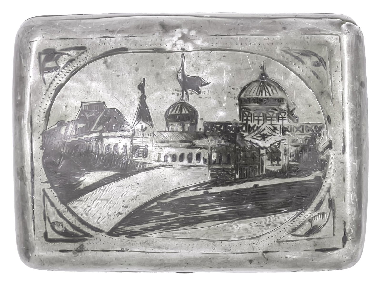 Russian Silver and Niello Cigarette Case, 1896-1907. (1 of 4)