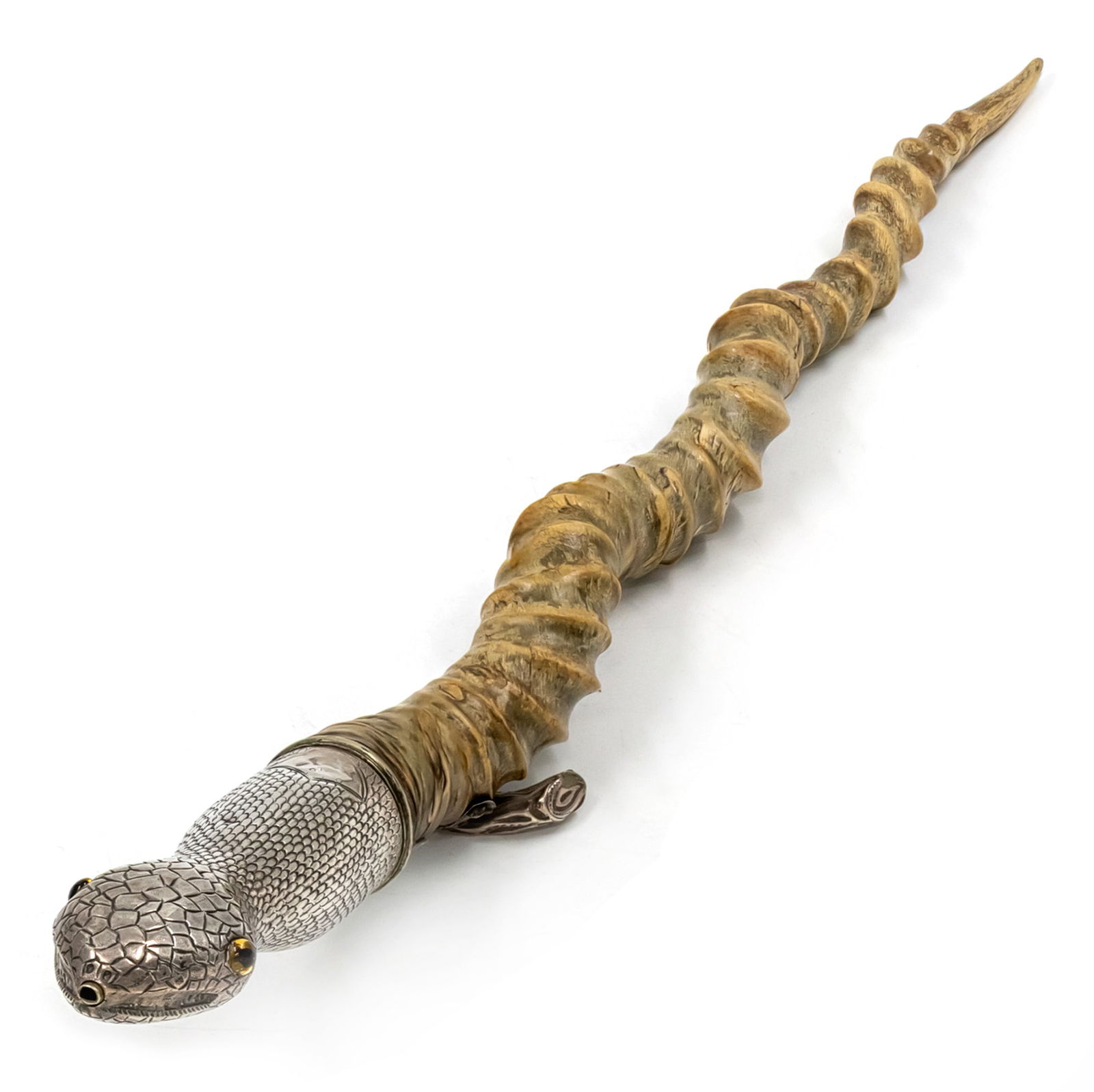 Sterling Silver and Antler Snake Table Cigar Lighter, London, England, Late 19th Century. (1 of 5)
